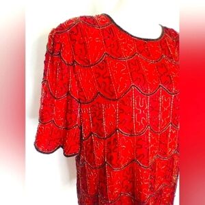 VINTAGE SCALA RED BEADED SILK TOP